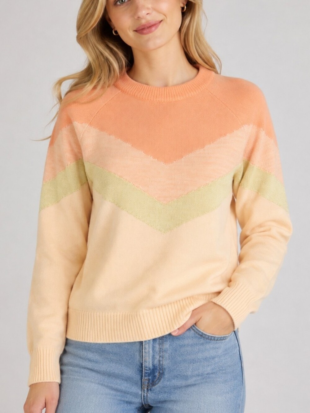 Vintage Pastel Chevron Vee Stripe Colorblock Ski Sweater